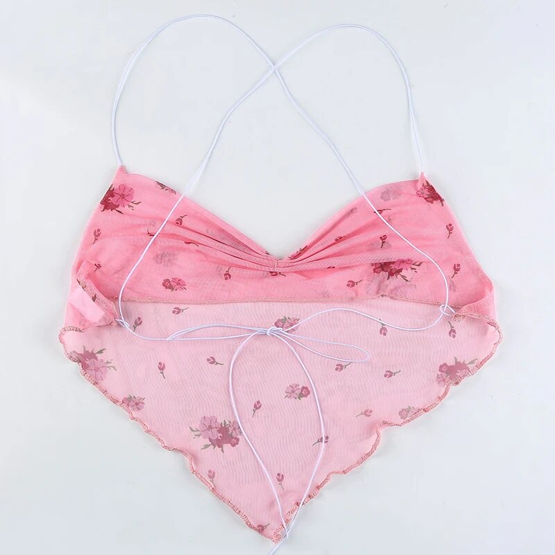 Fairy Floral Crop Top, Casual Y2k Womens Top, Elegant Backless Halter Top,