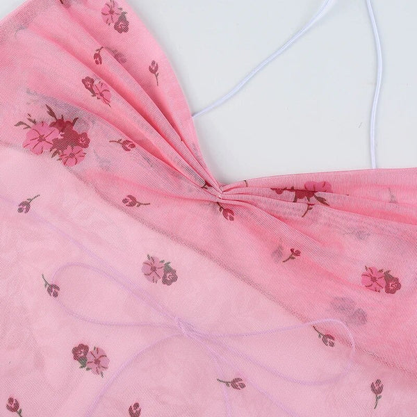 Fairy Floral Crop Top, Casual Y2k Womens Top, Elegant Backless Halter Top,