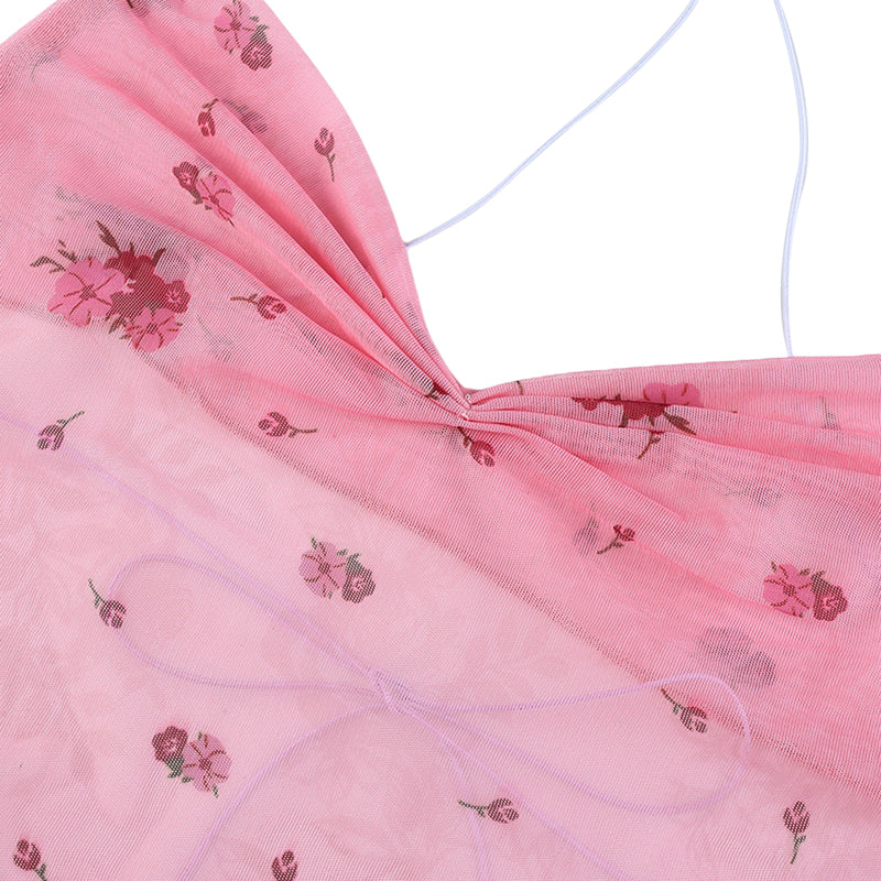 Fairy Floral Crop Top, Casual Y2k Womens Top, Elegant Backless Halter Top,