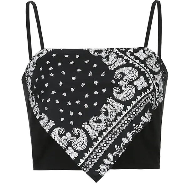 Y2k Tank Crop Top, Unique Overbust Womens Top, Retro Elegant Casual Printed Top