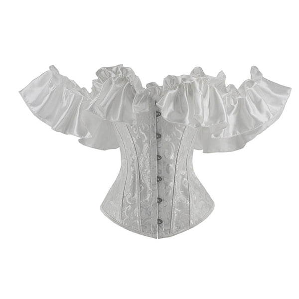 Renaissance Overbust Vintage Corset, Victorian Off Shoulder Ruffles Corset