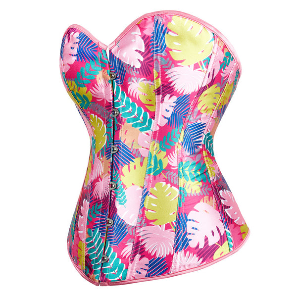 Pink Floral Overbust Corset, Vintage Renaissance Party Corset