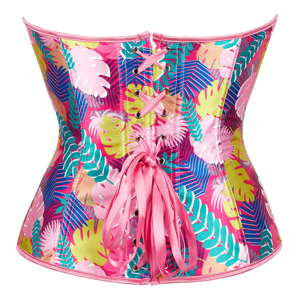 Pink Floral Overbust Corset, Vintage Renaissance Party Corset