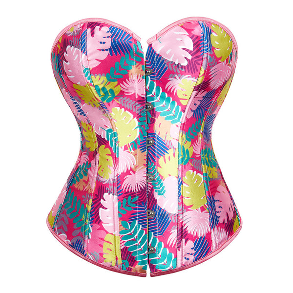 Pink Floral Overbust Corset, Vintage Renaissance Party Corset
