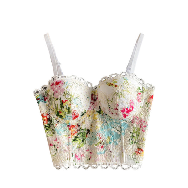 Petal Fairy Overbust Floral Corset Top - Bustier Push up Bra