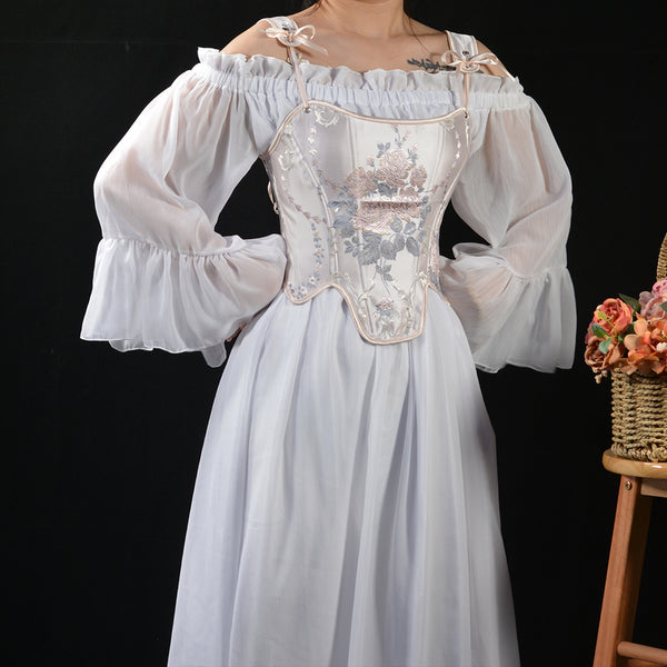 Embroidered Prom Dress Corset Top, Renaissance Milkmaid Bustier Corset