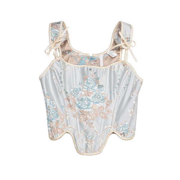 Embroidered Prom Dress Corset Top, Renaissance Milkmaid Bustier Corset