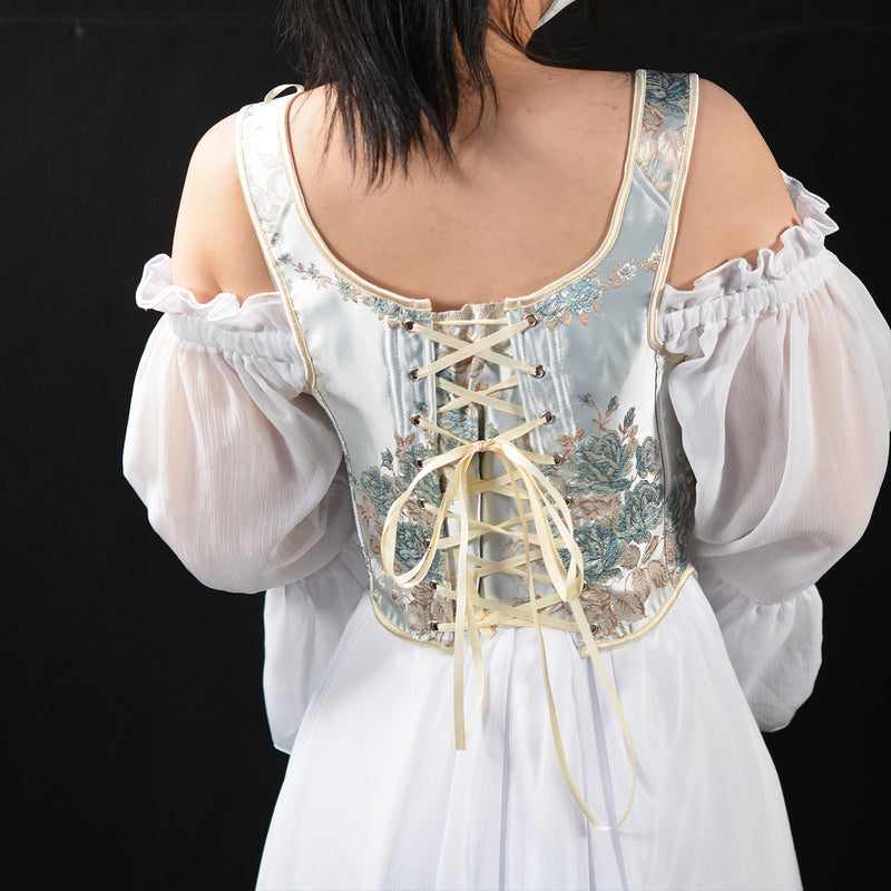 Embroidered Prom Dress Corset Top, Renaissance Milkmaid Bustier Corset