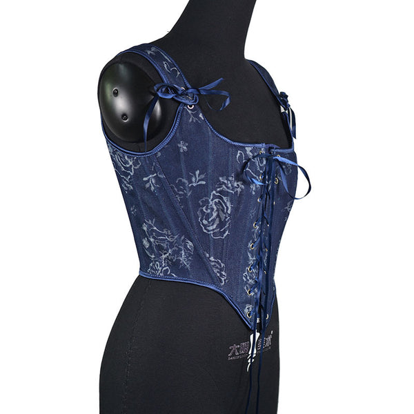 French Style Floral Renaissance Corset, Medieval Overbust Lace Up Corset