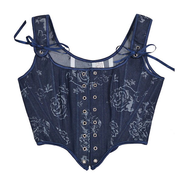 French Style Floral Renaissance Corset, Medieval Overbust Lace Up Corset