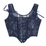 French Style Floral Renaissance Corset, Medieval Overbust Lace Up Corset