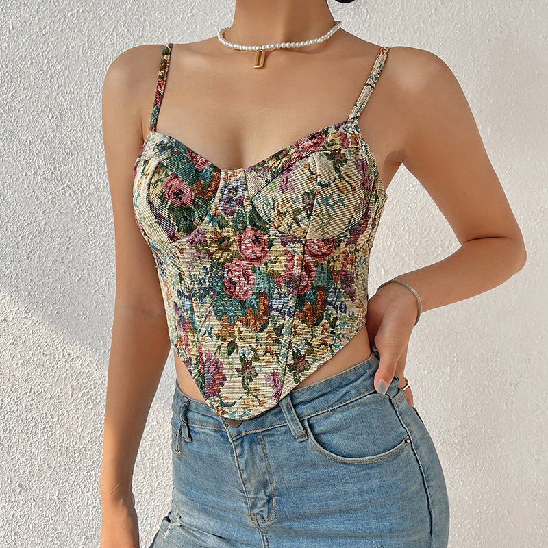 Floral Bustier Crop Top, Milkmaid Overbust Corset
