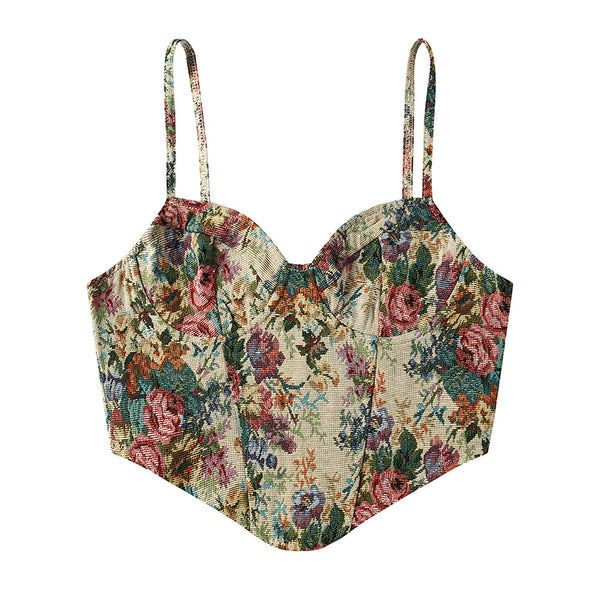 Floral Bustier Crop Top, Milkmaid Overbust Corset