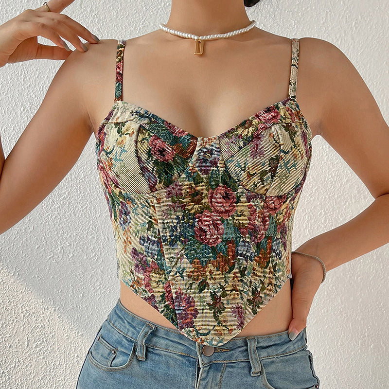 Floral Bustier Crop Top, Milkmaid Overbust Corset