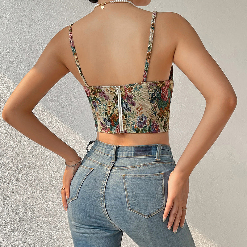 Floral Bustier Crop Top, Milkmaid Overbust Corset