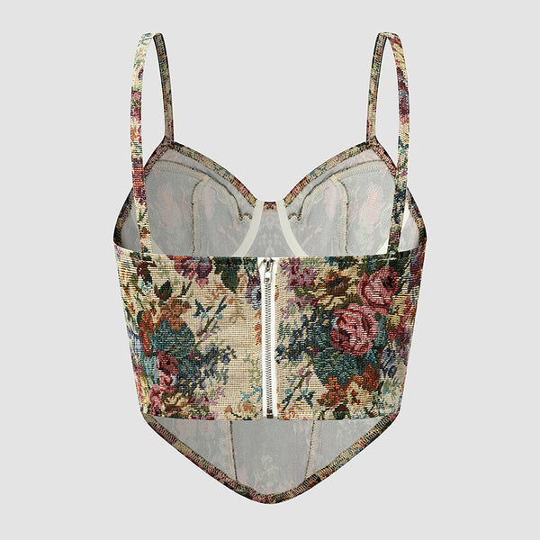 Floral Bustier Crop Top, Milkmaid Overbust Corset