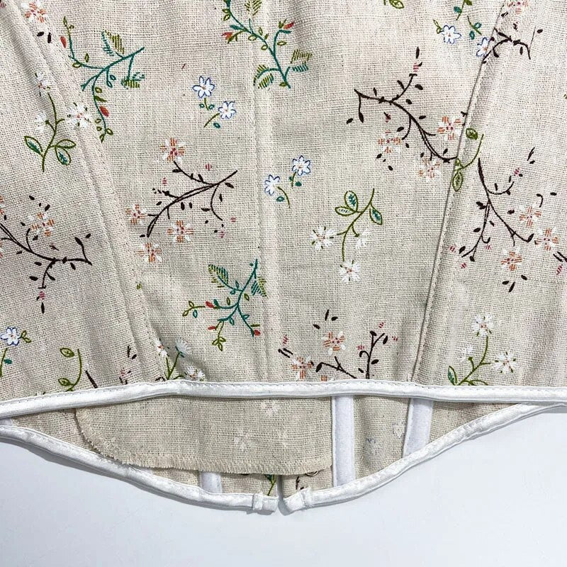 Milkmaid Medieval Lace Up Corset Top, Foral Print Push Up Corset Top