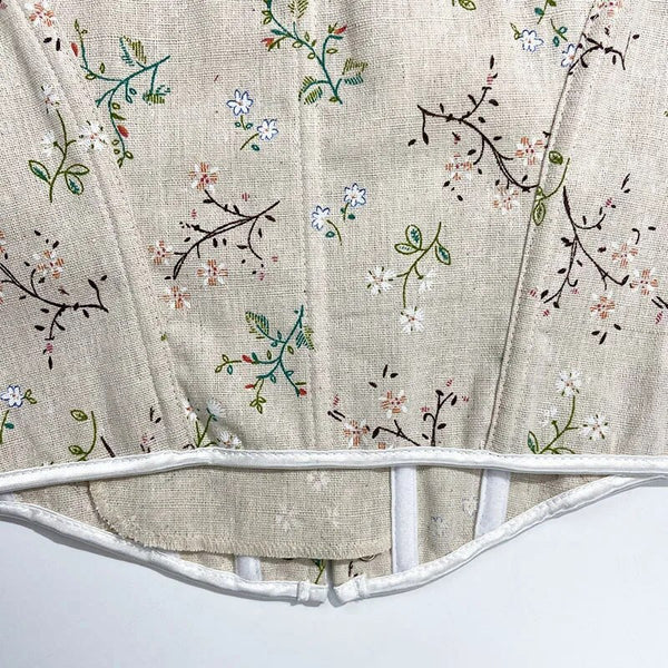 Milkmaid Medieval Lace Up Corset Top, Foral Print Push Up Corset Top