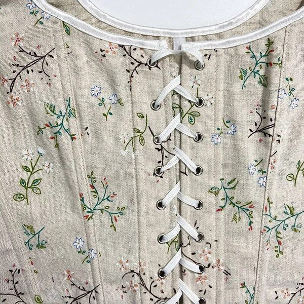 Milkmaid Medieval Lace Up Corset Top, Foral Print Push Up Corset Top