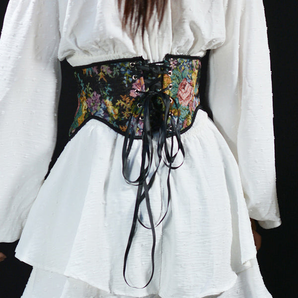 Renaissance Underbust Lace-Up Corset – Fairy Floral Milkmaid Corset Belt, Elegant Unique Corset Belt