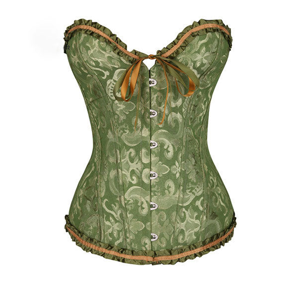 Green Renaissance Floral Overbust Lace up Corset