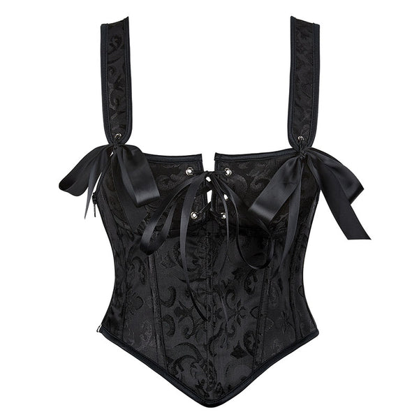 Floral Renaissance Black Corset, Medieval Overbust Crop Corset Top