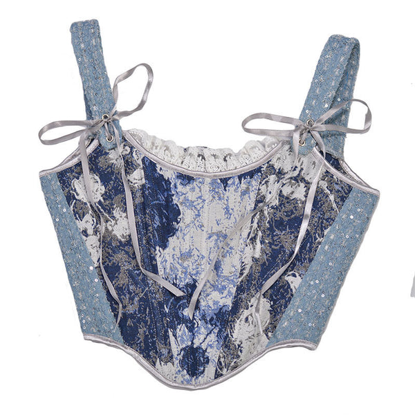 Floral Renaissance Lace up Corset, Milkmaid Overbust Corset Top,
