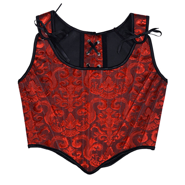 Floral Renaissance Overbust Corset Top, Medieval Lace up Vintage Corset