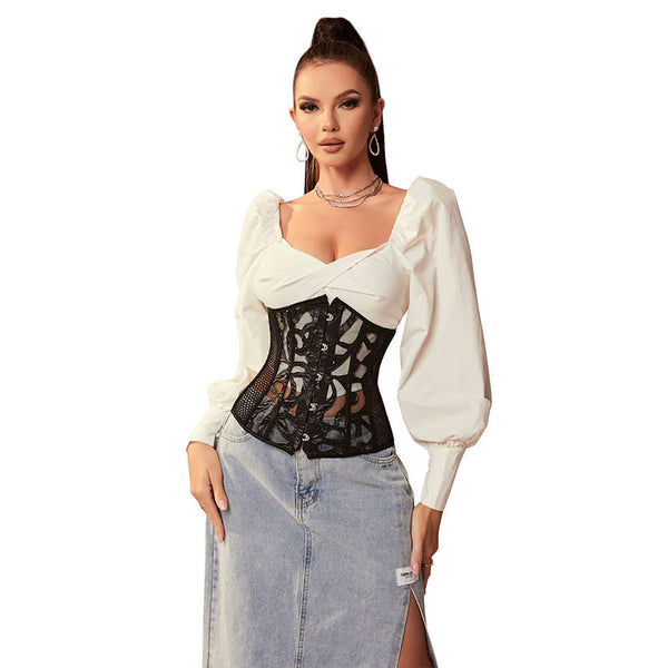 Medieval Renaissance Black Corset, Victorian Underbust Pirate Corset,