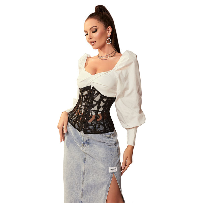Medieval Renaissance Black Corset, Victorian Underbust Pirate Corset,