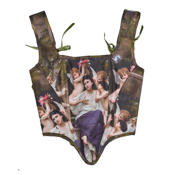 Medieval Renaissance Bustier Top, Vintage Tapestry Tank Corset Top,