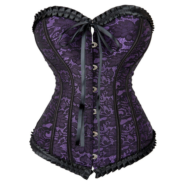 Floral Renaissance Overbust Corset, Victorian Vintage Lace Corset