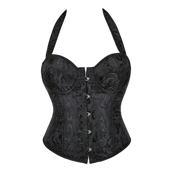 Floral Renaissance Overbust Corset, Ren Faire Vintage Black Corset Top, Unique Back Lace up Womens Corset