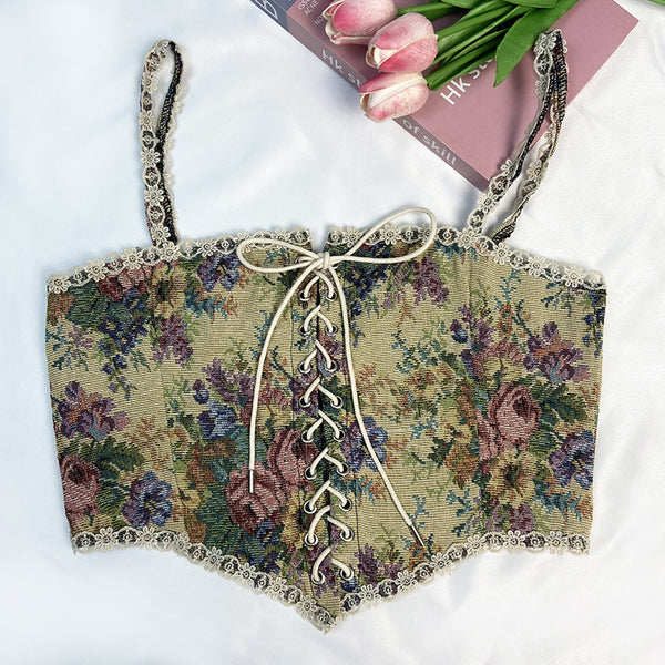 Renaissance Floral Milkmaid Corset, Fairy Overbust Corset Top