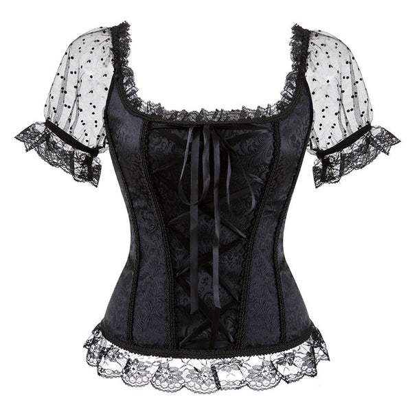 Renaissance Steampunk Pirate Corset – Medieval Black Bustier, Victorian Y2K Fairy Corset Top