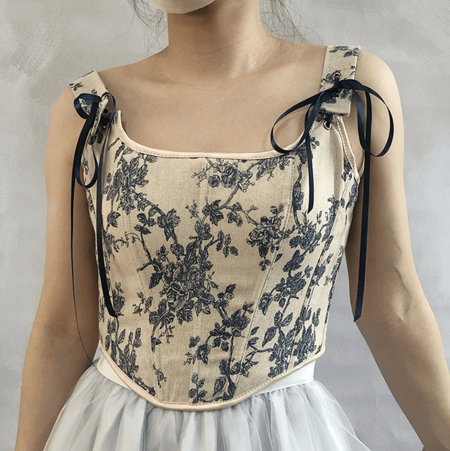 Floral Renaissance Milkmaid Corset, Fairy Bustier Corset Top, Vintage Prom Dress Corset