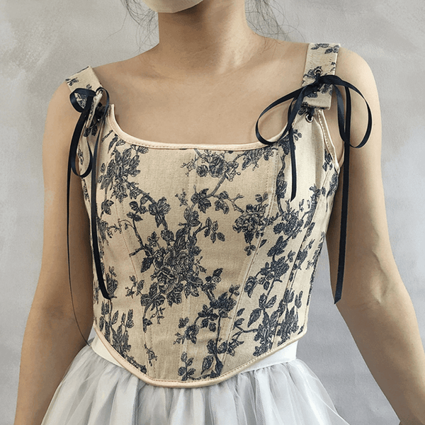 Floral Renaissance Milkmaid Corset, Fairy Bustier Corset Top, Vintage Prom Dress Corset
