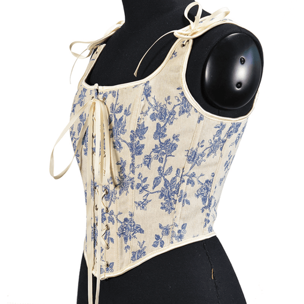 Floral Renaissance Milkmaid Corset, Fairy Bustier Corset Top, Vintage Prom Dress Corset