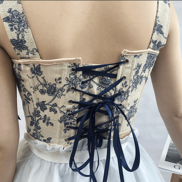 Floral Renaissance Milkmaid Corset, Fairy Bustier Corset Top, Vintage Prom Dress Corset