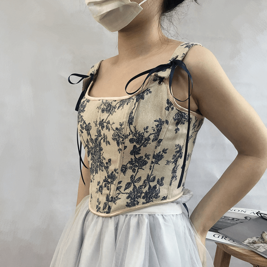Floral Renaissance Milkmaid Corset, Fairy Bustier Corset Top, Vintage Prom Dress Corset