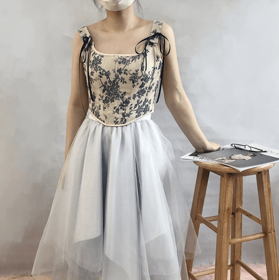 Floral Renaissance Milkmaid Corset, Fairy Bustier Corset Top, Vintage Prom Dress Corset