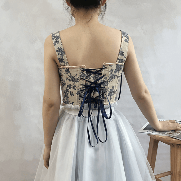 Floral Renaissance Milkmaid Corset, Fairy Bustier Corset Top, Vintage Prom Dress Corset
