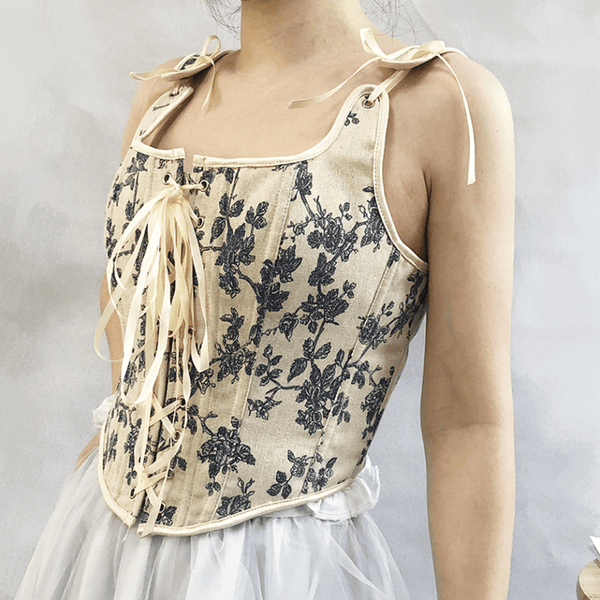 Floral Renaissance Milkmaid Corset, Fairy Bustier Corset Top, Vintage Prom Dress Corset