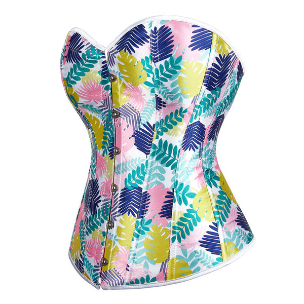 Unique Overbust Party Corset, Fairy Floral Renaissance Corset, Colourfull Printed Plus Size Corset For Womens