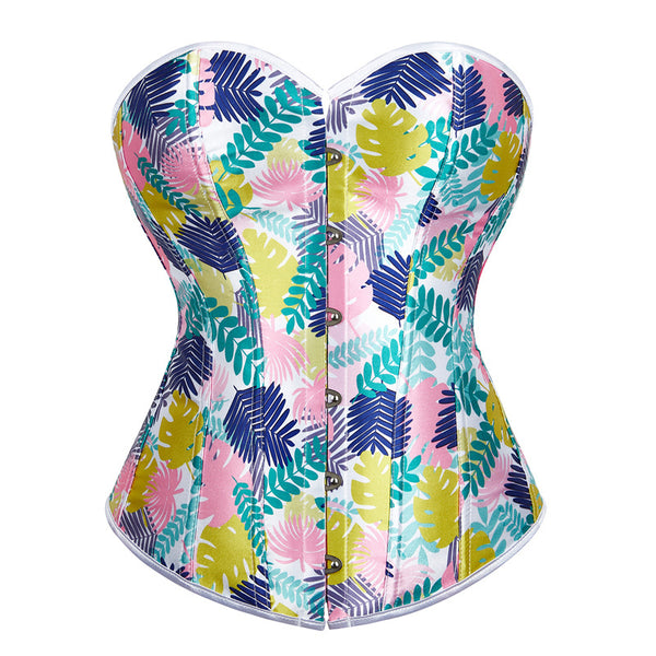 Unique Overbust Party Corset, Fairy Floral Renaissance Corset, Colourfull Printed Plus Size Corset For Womens