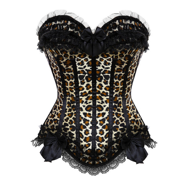 Victorian Ruffle Elegance Corset - Leopard Print Vintage Lace
