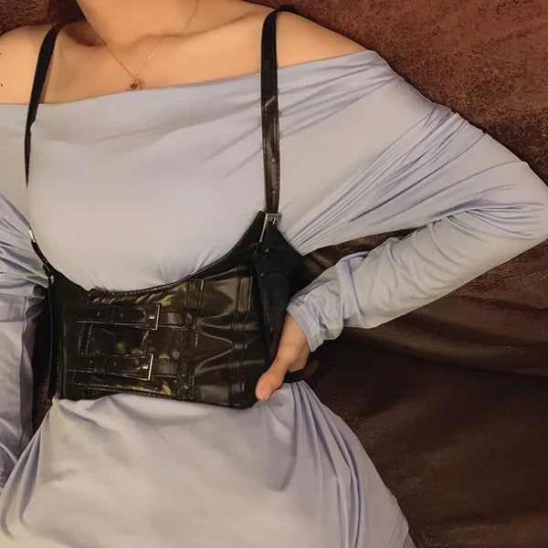 Steampunk Gothic PU Leather Corset, Renaissance Underbust Waist Corset,
