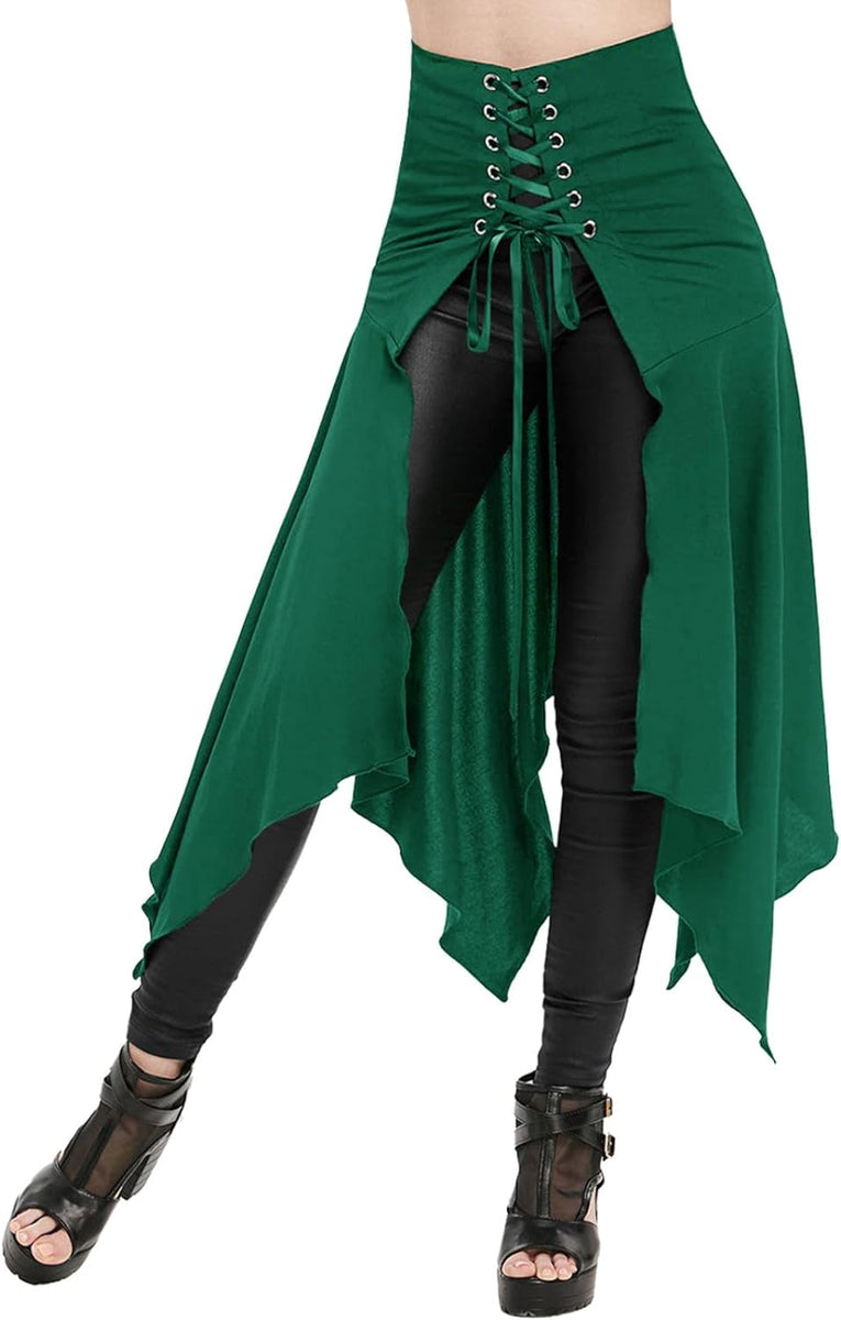 Renaissance Underbust Corset Skirt – Vintage Victorian Asymmetric Corset Skirt, Medieval Goth Steampunk Corset Belt with Skirt