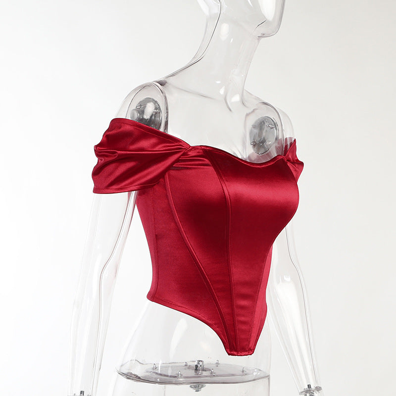 Elegant Vintage Off Shoulder Corset, Backless Crop Top Party Clothing