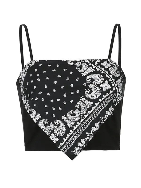 Y2k Tank Crop Top, Unique Overbust Womens Top, Retro Elegant Casual Printed Top
